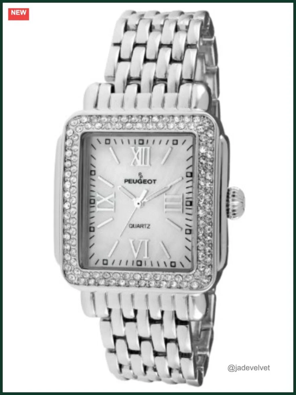 Crystal Bezel Rectangle Roman Numeral Mother of Pearl Dial Bracelet Watch